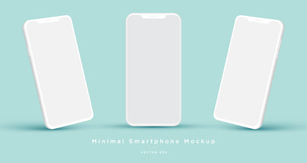 Minimalist modern white clay mock up templates smartphones. For minimal app and presentation designs. Vector EPS. mobile phone isolated stock illustrations