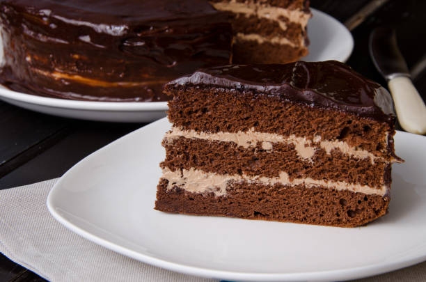 istock Chocolate layer cake with butter cream. Traditional cake Prague. Russian cuisine 1259070836
