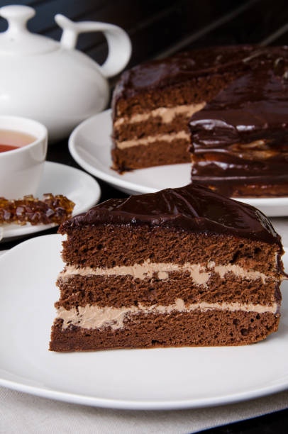 istock Chocolate layer cake with butter cream. Traditional cake Prague. Russian cuisine 1259070845