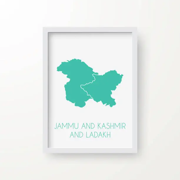 Vector illustration of Jammu and Kashmir and Ladakh map in a frame on white background