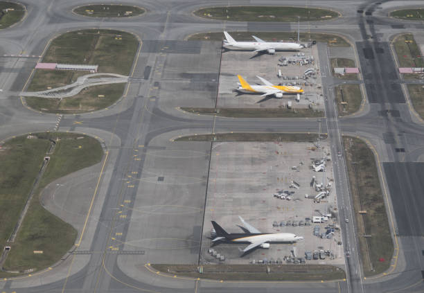 istock Aerial view of multiple airplanes on the runway 1259091353