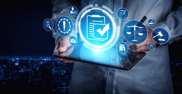 compliance rule law and regulation graphic interface for business quality policy - obedience imagens e fotografias de stock