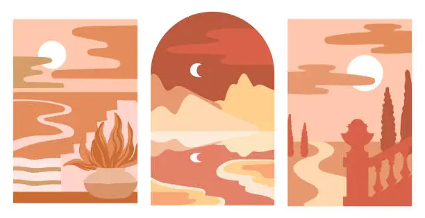 Vector illustration of Vector hand drawn set of  landscapes.