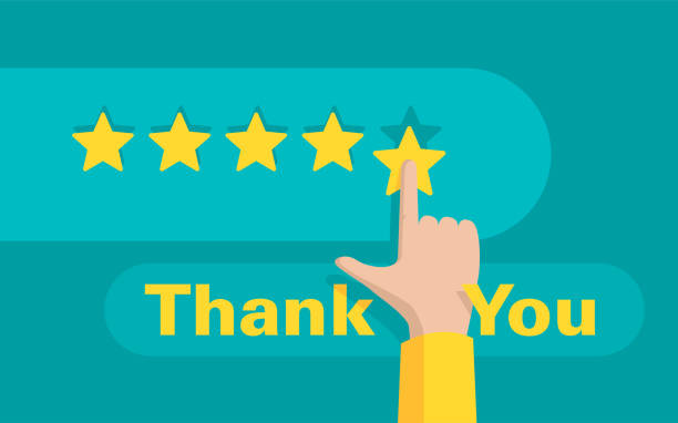 Thank You for 5 stars feedback - motivation banner Thank You for 5 stars rated feedback - motivation banner - maximum saticfaction positive review illustration with yellow stars and human hand goldco reviews honest stock illustrations