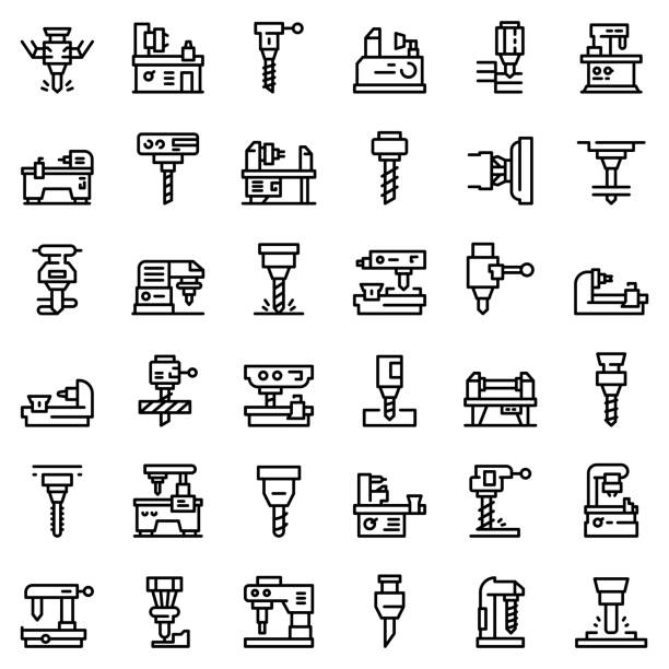 Ilustración de Conjunto De Iconos De La Fresadora Estilo De Contorno y más Vectores Libres de Derechos de Ícono - iStock Ilustración de Conjunto De Iconos De La Fresadora Estilo De Contorno y más Vectores Libres de Derechos de Ícono - iStock