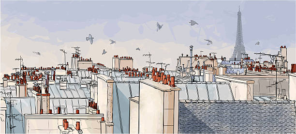 France - Paris roofs Vector illustration of a view on Paris roofs with Eiffel Tower paris france illustrations stock illustrations