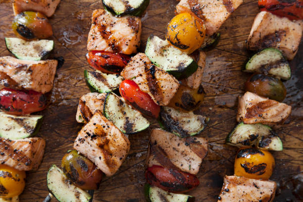 istock BBQ Salmon Skewers with Zucchini and Tomatoes 1259109967