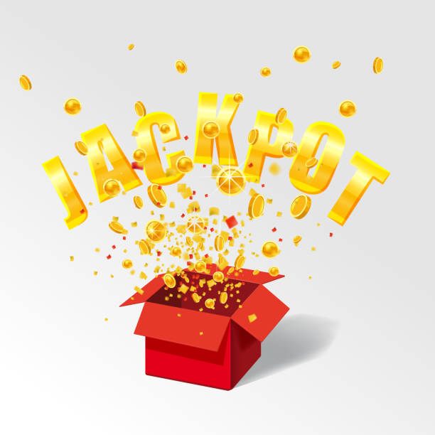 istock Jackpot Winner banner shining retro sign illuminated by spotlights falling coins and confetti. Lottery cazino vector illustration isolated 1259110386