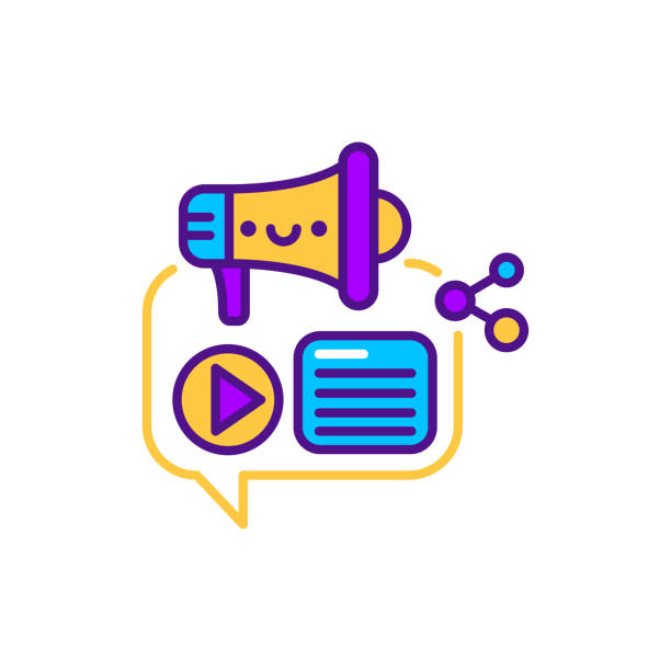 istock Blogger advertising line color icon. SMM promotion. Sign for web page, mobile app, button, logo. Vector isolated element. Editable stroke. 1259112094