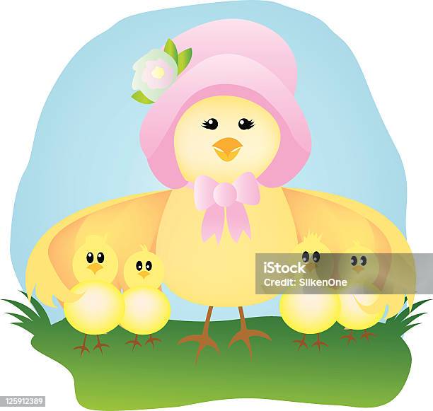 Ilustración de Mamá Y Su Bebé Pollos y más Vectores Libres de Derechos de Bonete de Pascua - Bonete de Pascua, Agarrar, Ala de animal