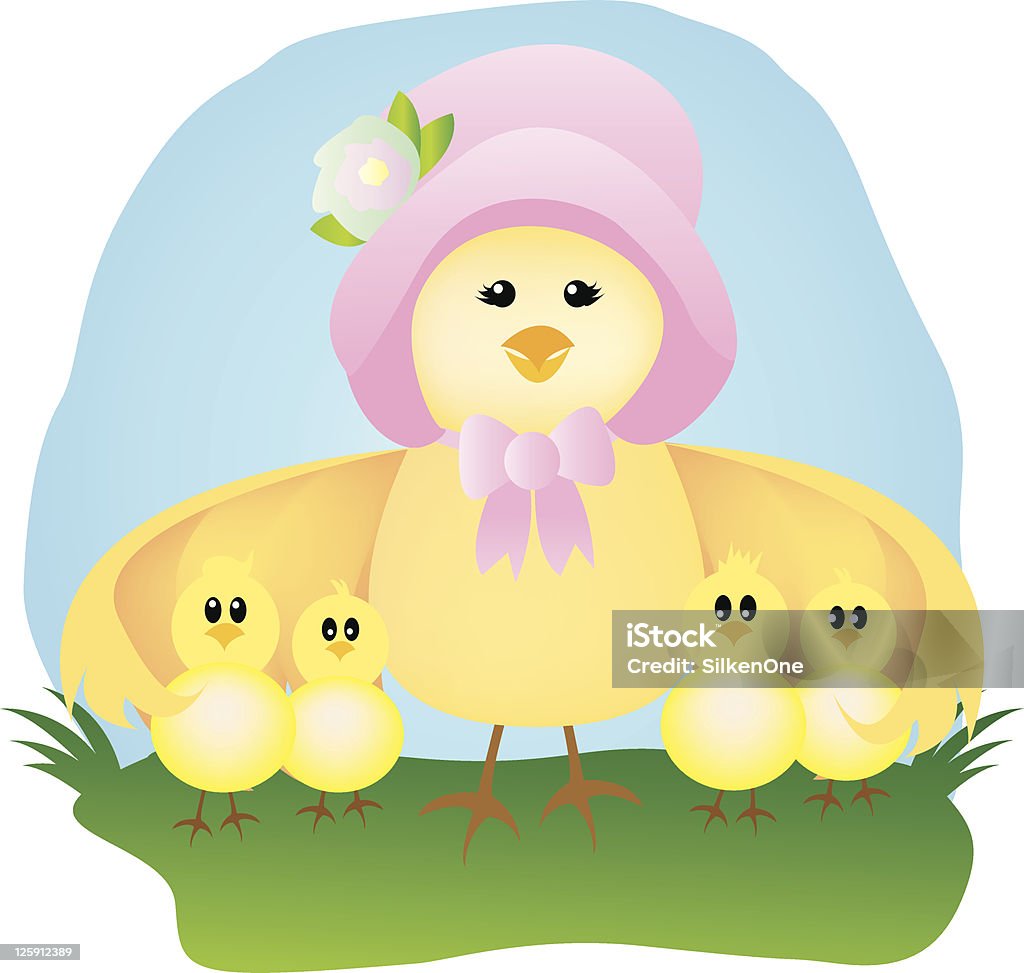 ママと赤ちゃんの「Chicks 」は - イースターボンネットのロイヤリティフリーベクトルアート