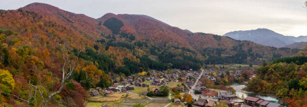 Village of Shirakawago in Japan Village of Shirakawago in Japan autumn field tree mountain stock pictures, royalty-free photos & images