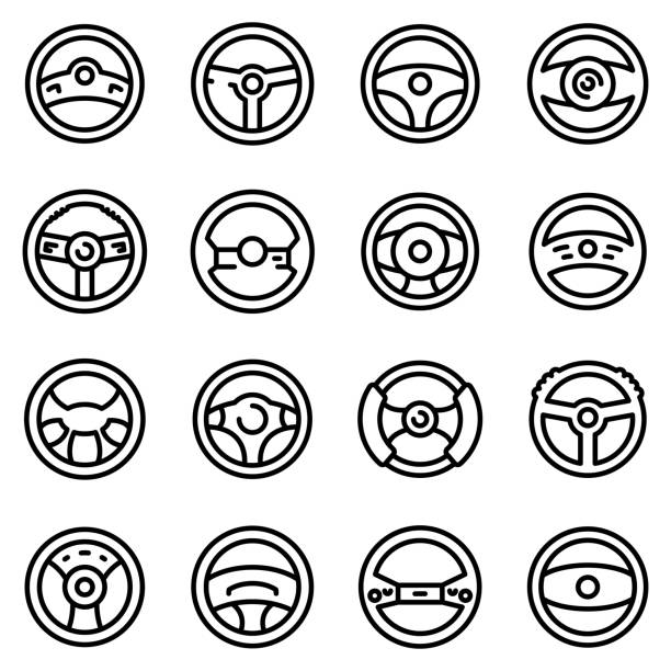 lenkrad-icons-set, umrissstil - lenkrad stock-grafiken, -clipart, -cartoons und -symbole
