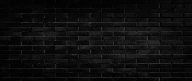 istock Black brick wall wide panorama of masonry 1259136308