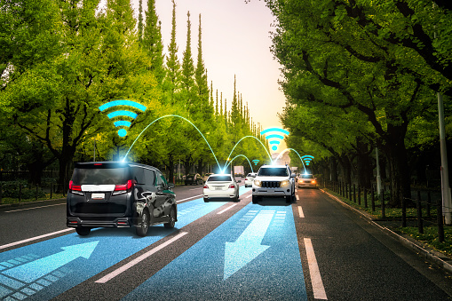 Concepto de sistema de sensor de coche autónomo para la seguridad del control de coche en modo sin conductor photo