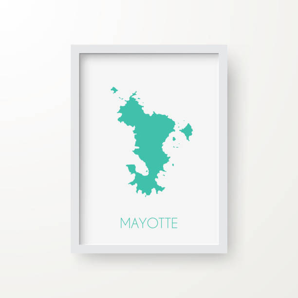 Mayotte map in a frame on white background Map of Mayotte in realistic white frame isolated on blank wall (colors used: blue, green, gray and white). Vector Illustration (EPS10, well layered and grouped). Easy to edit, manipulate, resize or colorize. mayotte stock illustrations