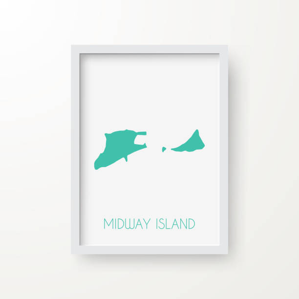 ilustraciones, imágenes clip art, dibujos animados e iconos de stock de mapa de midway island en un marco sobre fondo blanco - atolón de midway