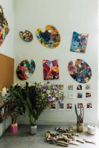 istock Art studio at home. Pallete on the wall 1259149611