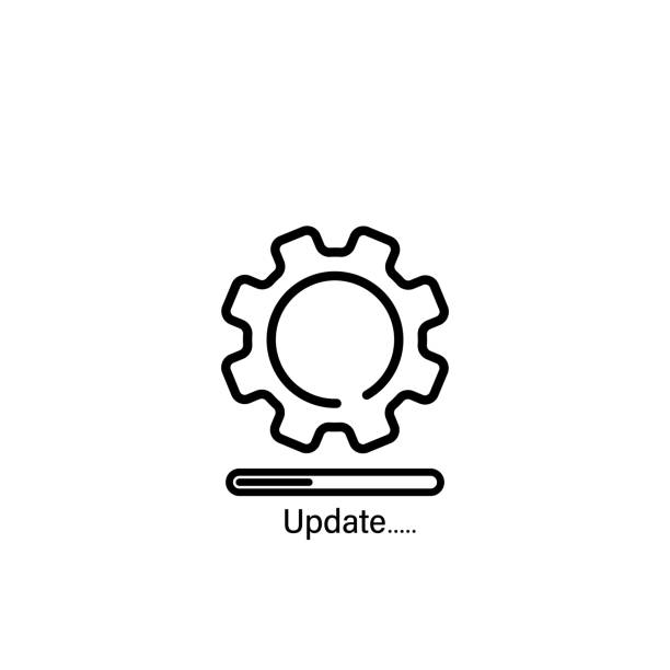Update system line icon. New operating system, sync, mobile and desktop application development. Vector on isolated white background. EPS 10 Update system line icon. New operating system, sync, mobile and desktop application development. Vector on isolated white background. EPS 10. gears icon white stock illustrations