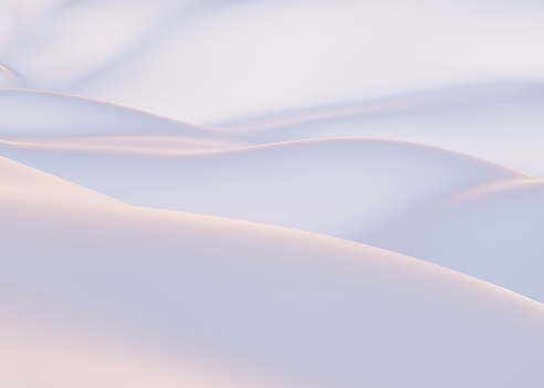 Snow-covered mountains in winter. Empty White backdrop, White smooth hills, White background for copy space. 3d render