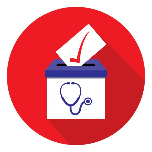 Vector illustration of Red Circle Stethoscope Ballot Box