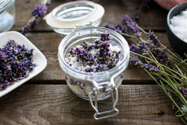 istock aromatic, lavender bath salt with fresh flowers 1259159908