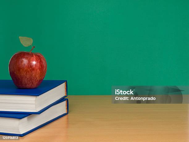 Blank Chalkboard Stock Photo - Download Image Now - Apple - Fruit, Blue, Book