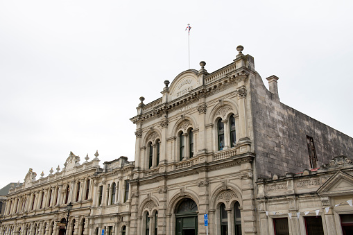 Oamaru, New Zealand - December 20, 2018. Facade of historic Union Stores in Oamaru, South Island, New Zealand