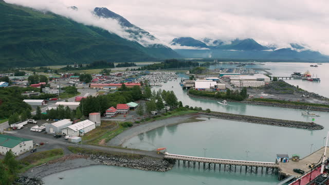 Aerial View over Port of Valdez Alaska USA