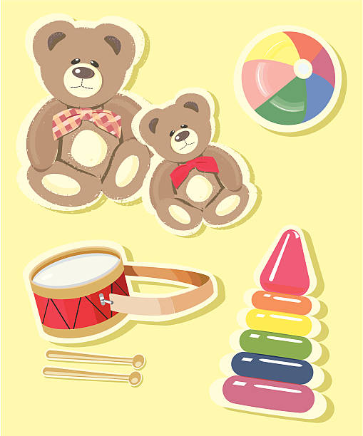 children's toys set vector art illustration