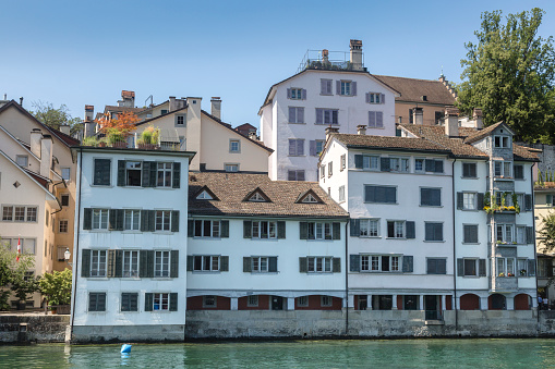 View of historic Zurich city center and river Limmat at Lake Zurich, Canton of Zurich, Switzerland