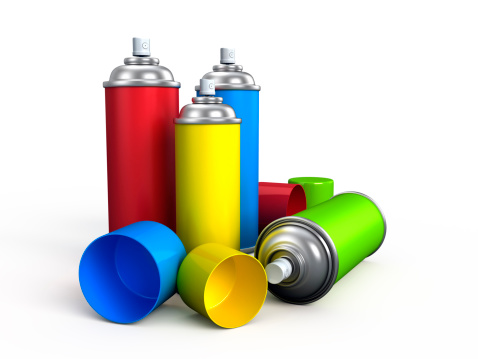 Colorful Spray Cans on white background - 3d render