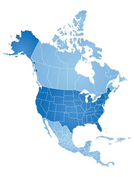 Map of North America Map of North America with countries, states on white background oregon ohio stock illustrations