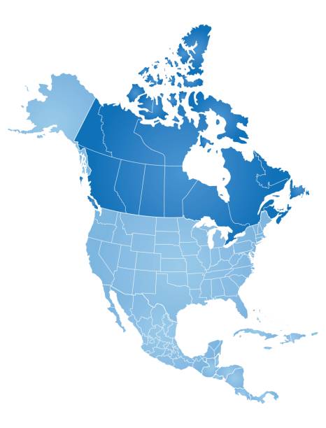 Map of North America Map of North America with countries, states on white background british columbia map cartography canada stock illustrations