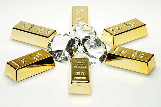 barres d'or et diamants - white currency remote shiny photos et images de collection