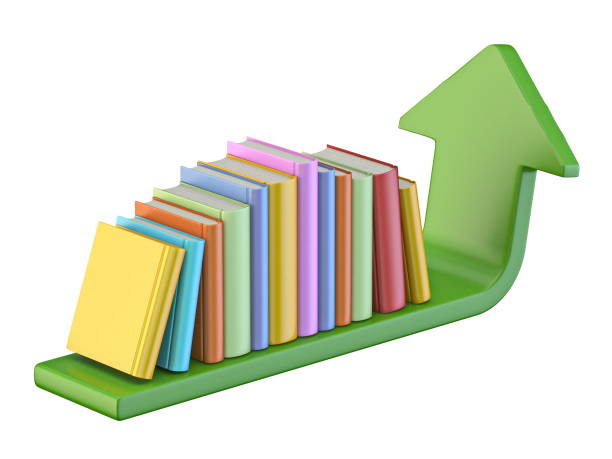 Books on a arrow shelf 3D render illustration isolated on white background
