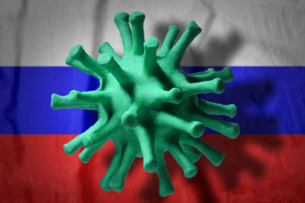 istock Coronavirus cell on the russian flag background 1259332420