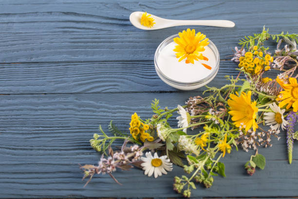 istock natural cosmetics from herbal ingredients on  blue background 1259390610