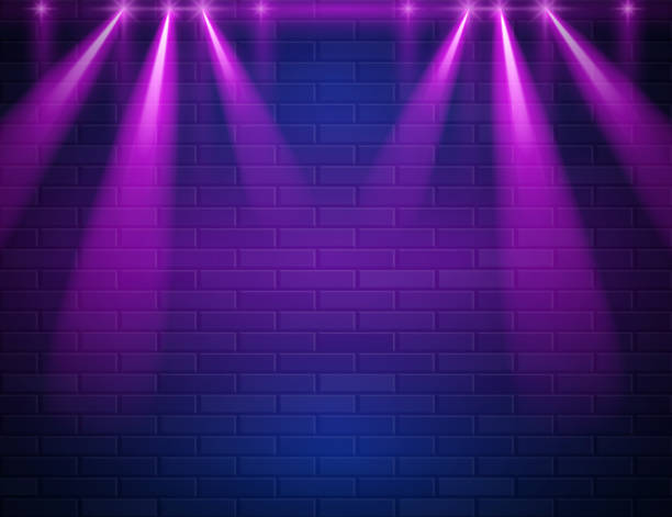 Retro Abstract Blue And Purple Neon Lights On Black Brick Wall Retro Abstract Blue And Purple Neon Light Rays On Black Brick Wall With Empty Space For Text. Vector Illustration. Abstract Futuristic Neon Glowing Background black light party stock illustrations
