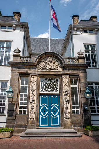 The front and the front door of the old town hall in Zutphen a hanze town in the Netherlands province of Gelderland