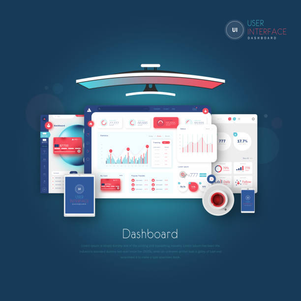 Dashboard, great design for any site purposes. Business infographic template. Vector flat illustration. Big data concept Dashboard UI, UX user admin panel template design. Dashboard, great design for any site purposes. Business infographic template. Vector flat illustration. Big data concept Dashboard UI, UX user admin panel dashboard vehicle part stock illustrations