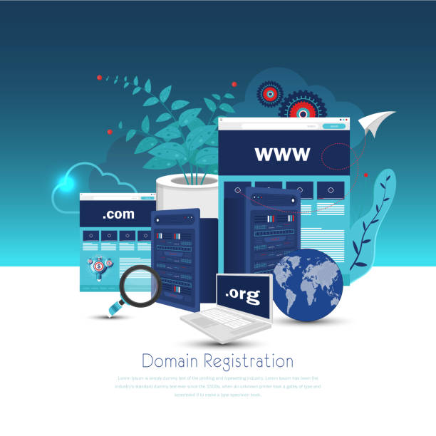ilustraciones, imágenes clip art, dibujos animados e iconos de stock de concepto de registro de dominio - www internet http blue