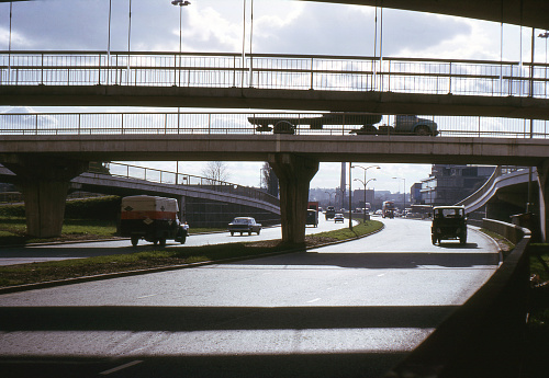 motorway with bridge overpass, traffic