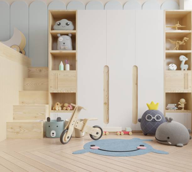 istock Mock up wall in the children's room in white wall background. 1259505780