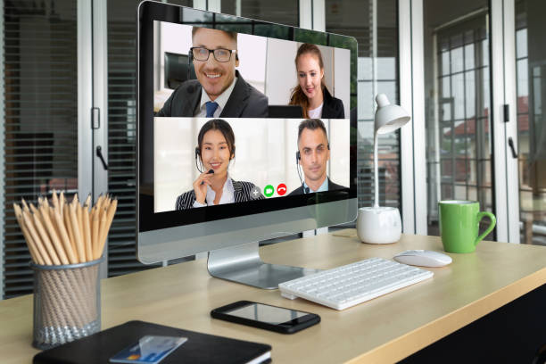 istock Video call business people meeting on virtual workplace or remote office 1259544851