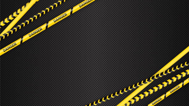 Police tape, crime danger line. Caution police lines isolated. Warning tapes. Set of yellow warning ribbons. Vector illustration on dack transparent background vector art illustration