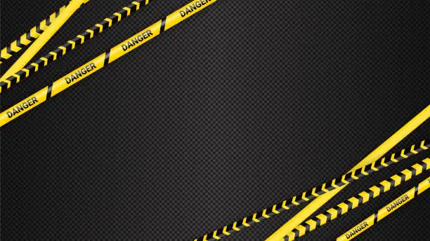 Vector illustration of Police tape, crime danger line. Caution police lines isolated. Warning tapes. Set of yellow warning ribbons. Vector illustration on dack transparent background