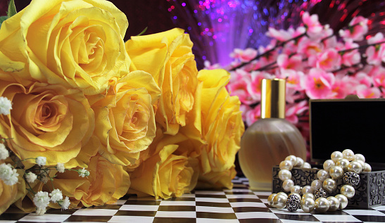 Yellow Roses With Perfume and Jewelry
