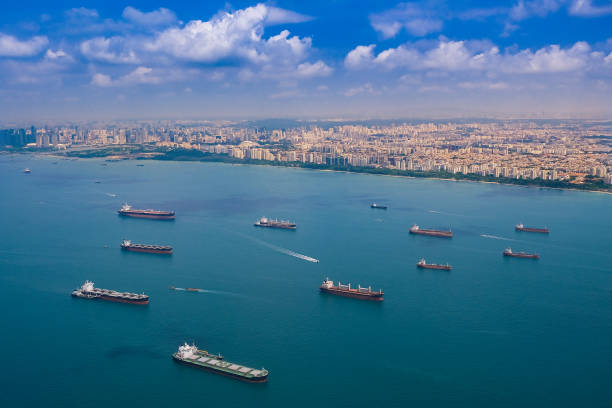 istock A ship carrying goods on the sea from a high angle 1259615838