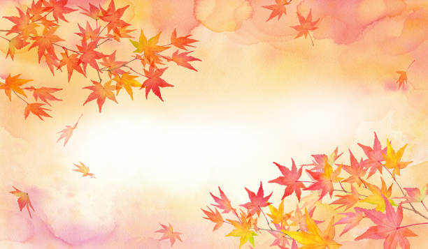 istock Autumn colored autumnal branches and leaves. Watercolor illustration. 2 corner decorative frame design. 1259616315